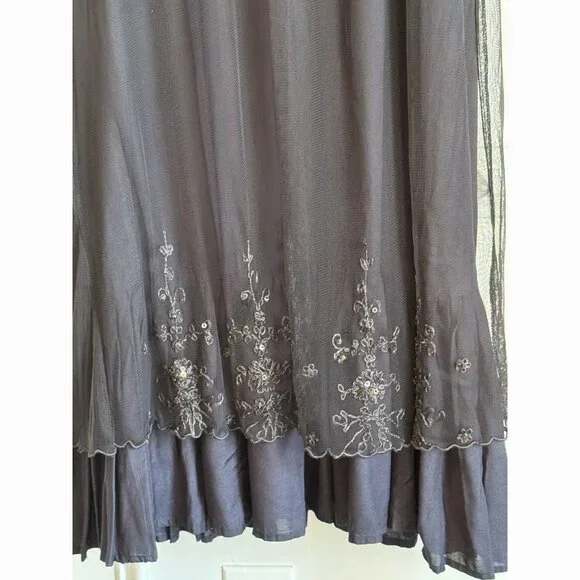 April Cornell Women’s Medium Blue Beaded Mesh Maxi Dress Luxury Holiday Evening - Picture 4 of 8